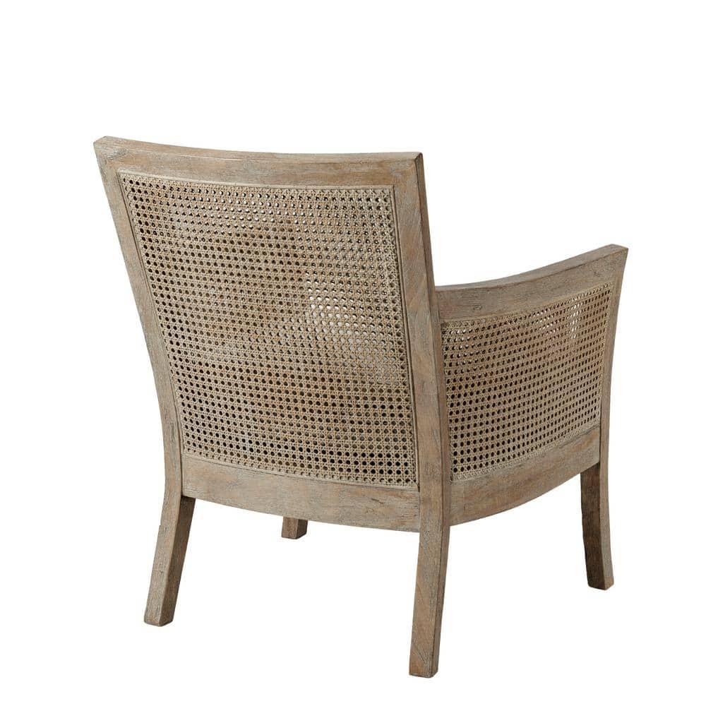 Madison Park Paulie Accent Chair Cream/Reclaimed Natural: Upholstered Wingback, Rubberwood Frame