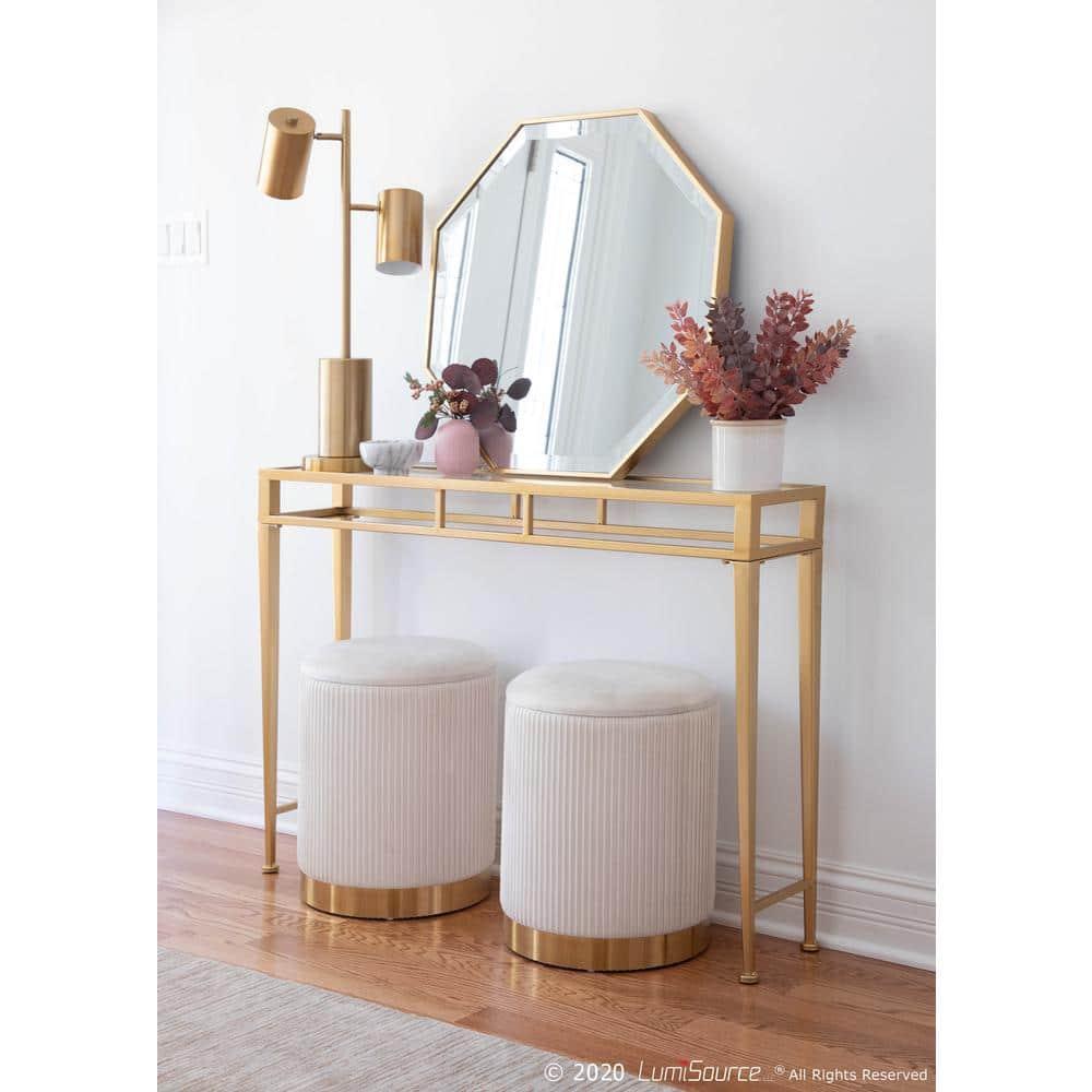 Marla Contemporary Nesting Pleated Ottoman Set Gold/Cream Velvet - LumiSource: Upholstered Storage, Metal Frame, No Assembly Required