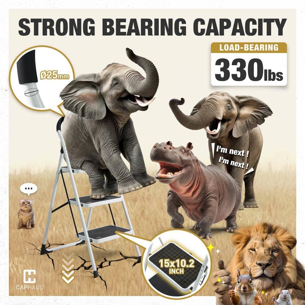 CAPHAUS 2-Step Ladder, Portable Folding Step Stool with Extra Wide Anti-Slip Pedal, Heavy Duty Foldable Small Step Ladder with Hand Grip, ANSI A14.11 Certified Sturdy Step Stool, Black