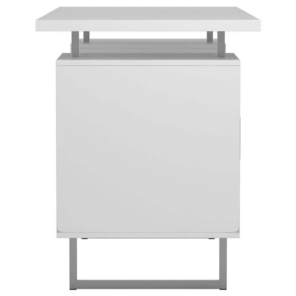 Lawtey 2 Drawer Office Desk White High Gloss - Coaster: Modern Home Office Furniture with File Storage