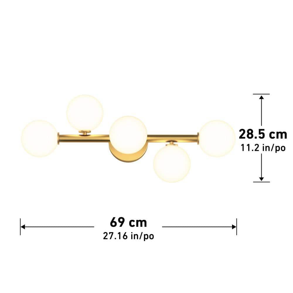 Gold 5-Light Integrated LED Vanity Light with Glass Globes