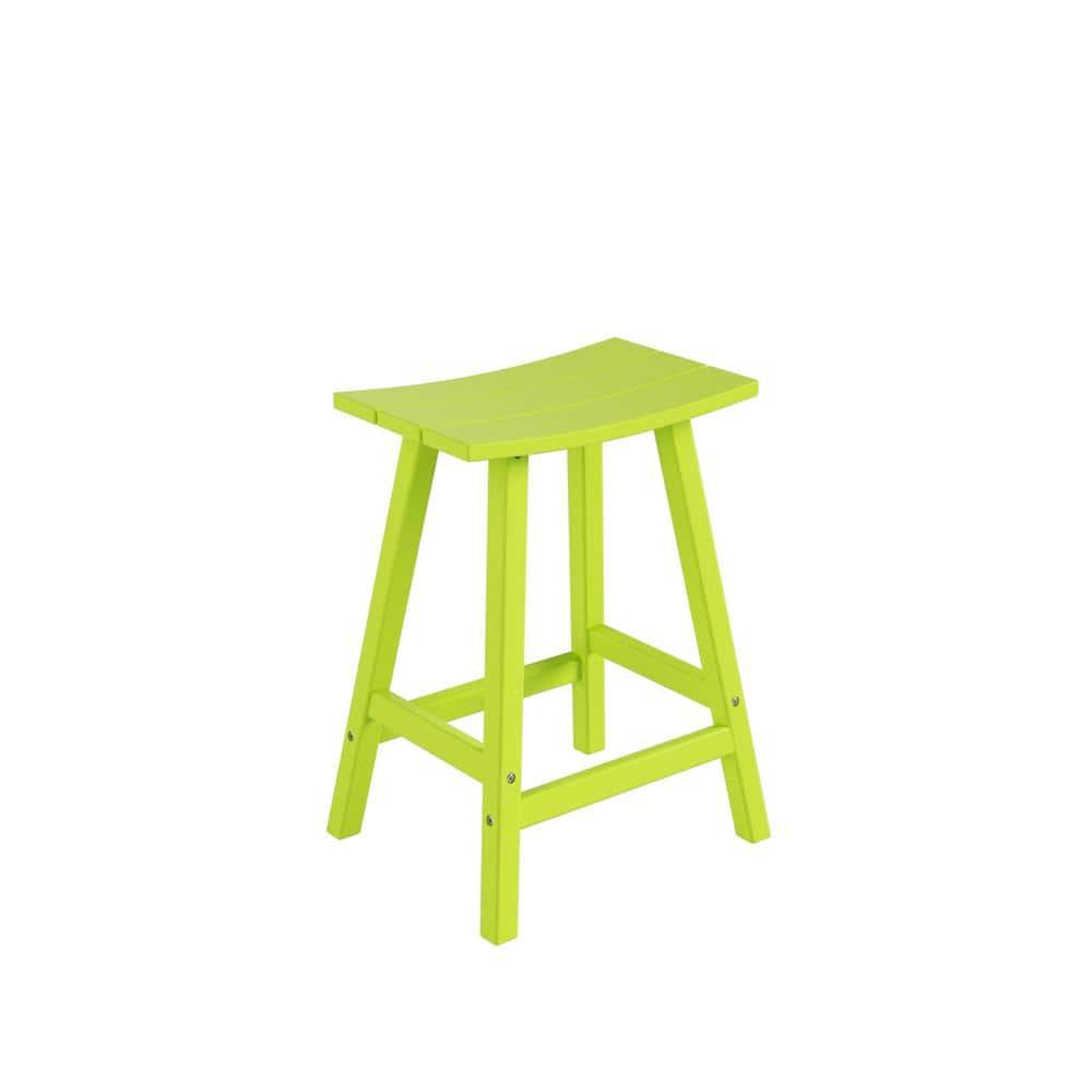Polytrends  Laguna Hdpe All Weather Outdoor Patio 24" Saddle Seat Counter Stool Lime