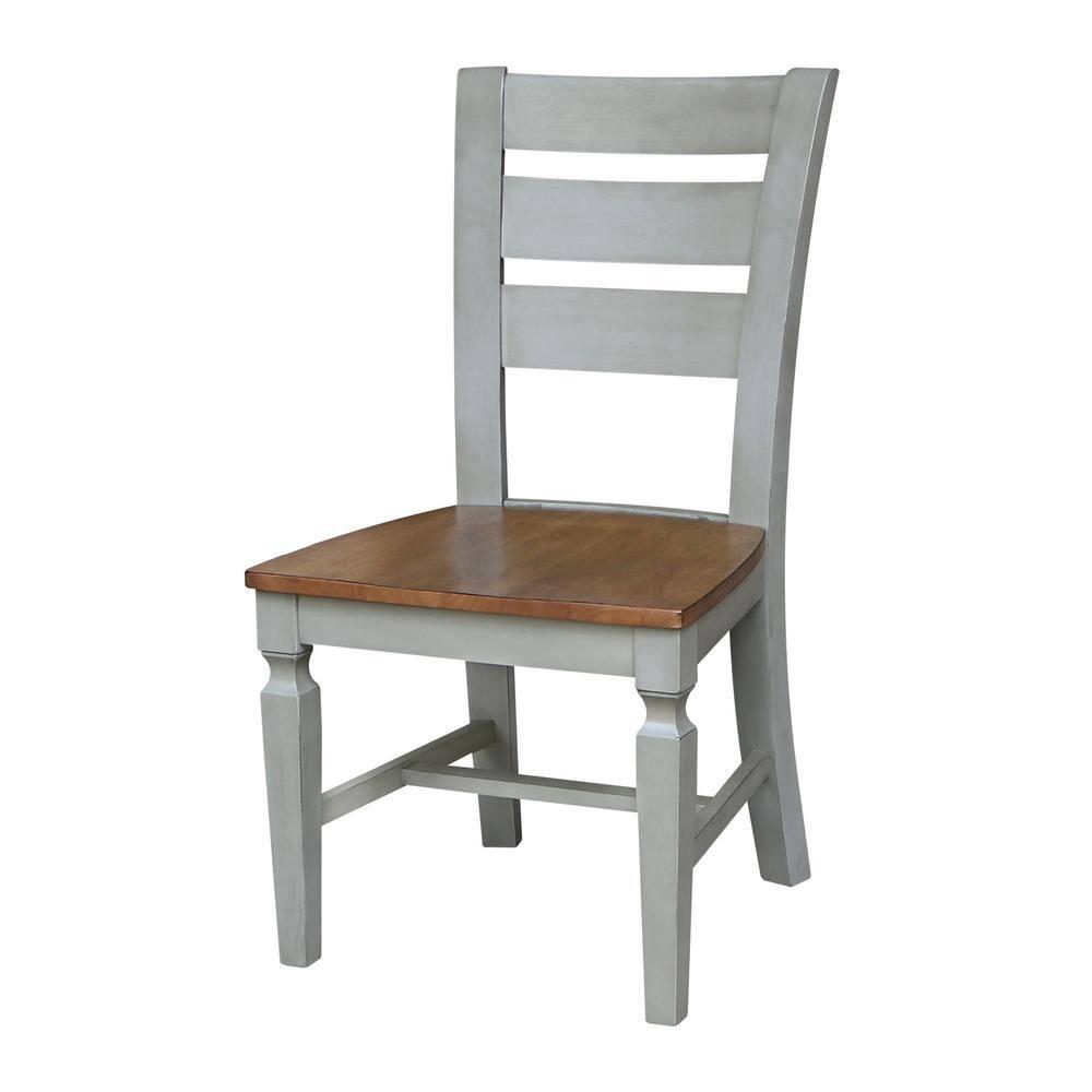 Vista Solid Wood Ladderback Chairs in Distressed Hickory/Stone - Set of 2