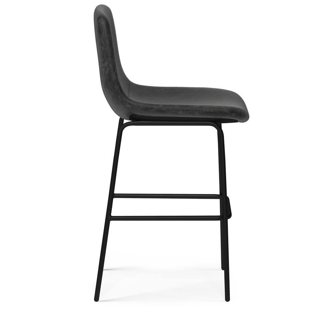 Simpli Home Jolie Upholstered Vegan Faux Leather Contemporary Counter Stool with Padded Bucket Seat and Footrest (Set of 2)