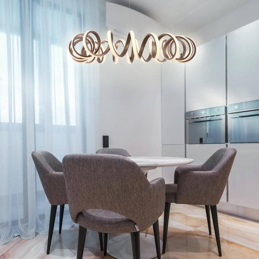 Cursive 24" Adjustable Spiral Integrated LED Metal Chandelier Ceiling Light, Coffee