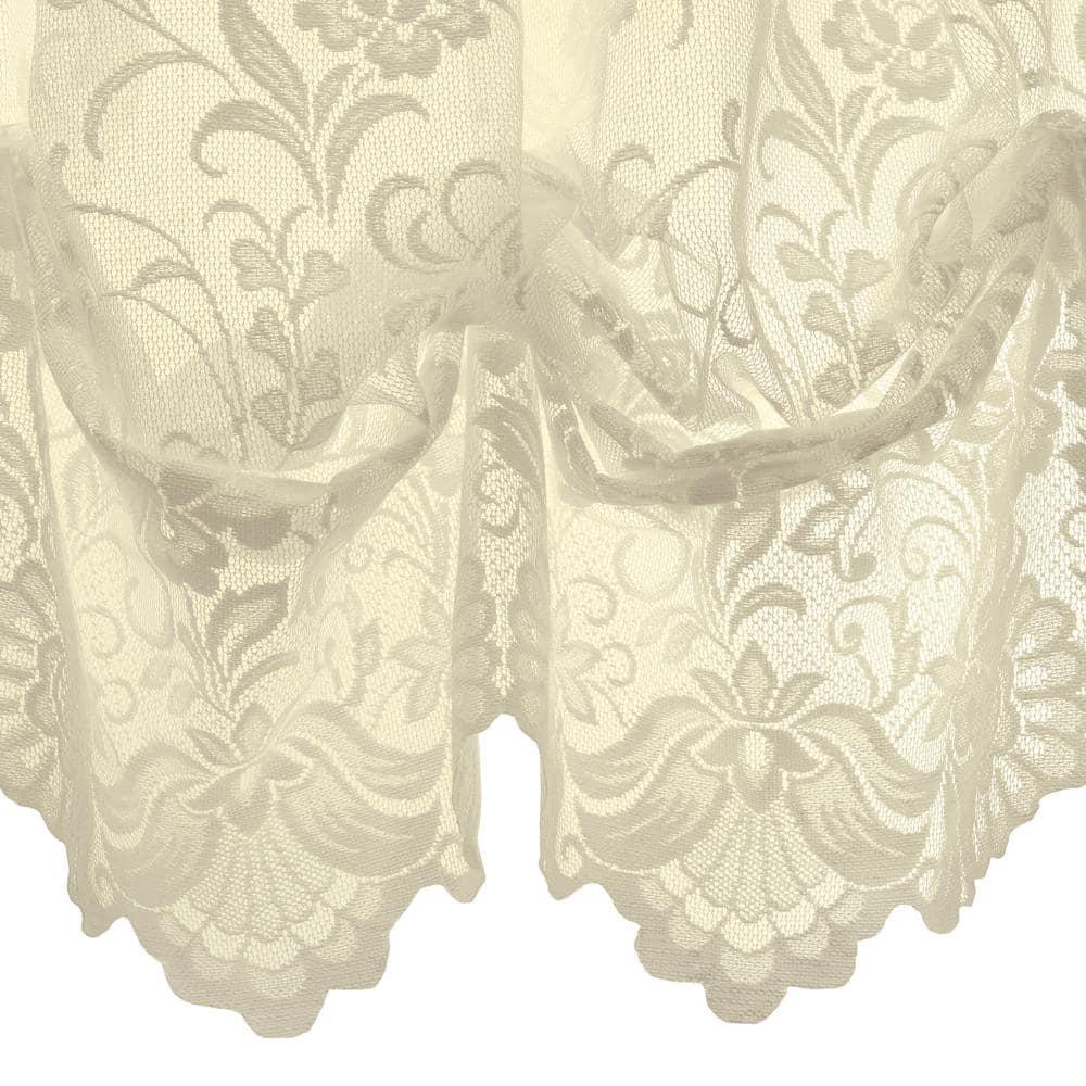 Habitat Limoges Sheer Rod Pocket Timeless Romantic Floral Lace Design Balloon Curtain 55" x 63" Ivory