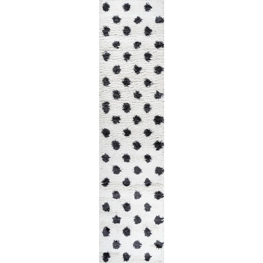2'x10' Pere Modern Charcoal Dot Shag Runner Rug, White - JONATHAN Y