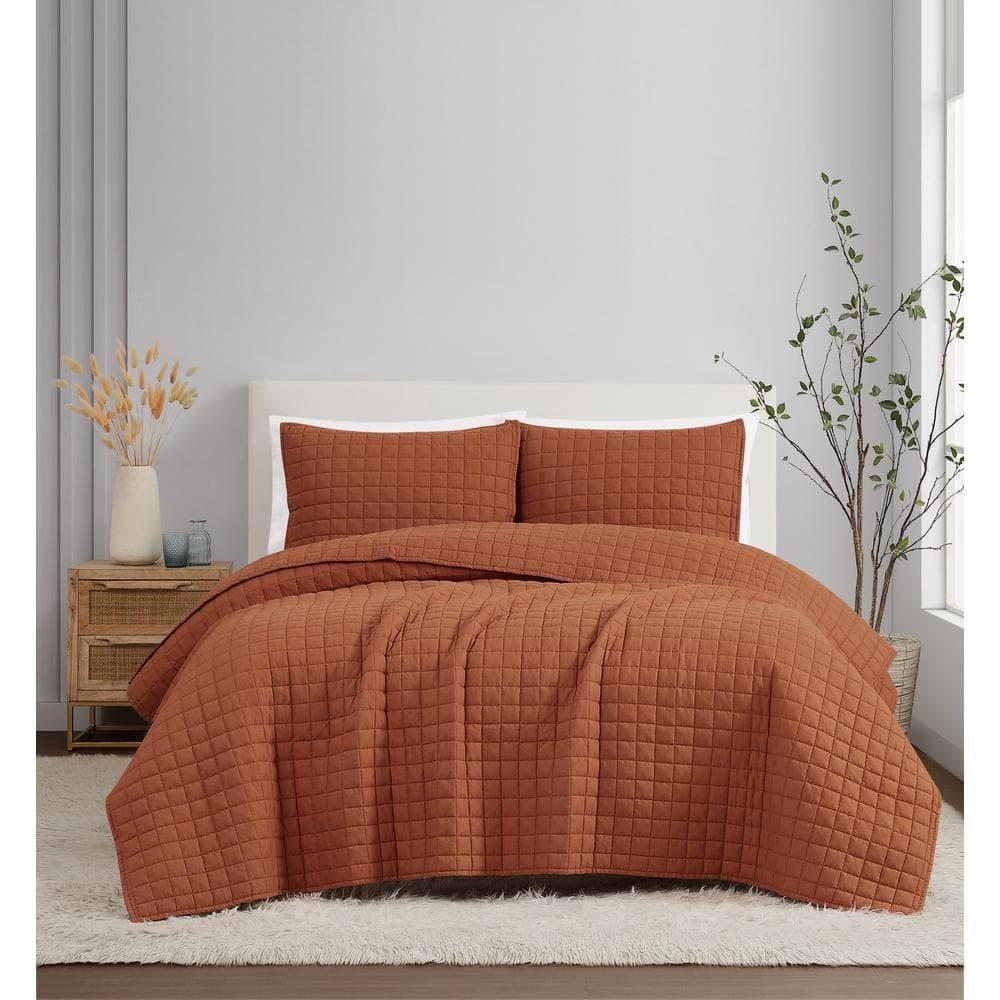 Brooklyn Loom 3pc King Flax Linen Quilts Rust/Orange