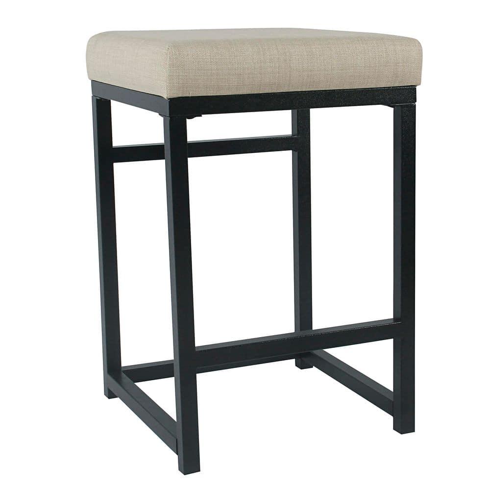 HomePop 24" Open Back Metal Counter Height Barstool Natural : Upholstered Square Seat, No Assembly Required