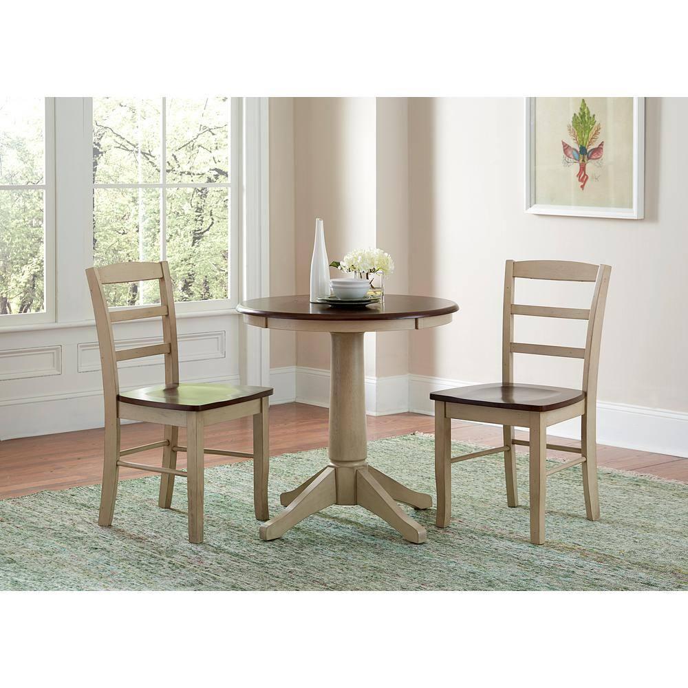 International Concepts 30" Round Top Pedestal Table-28.9" H, Antiqued Almond/Espresso