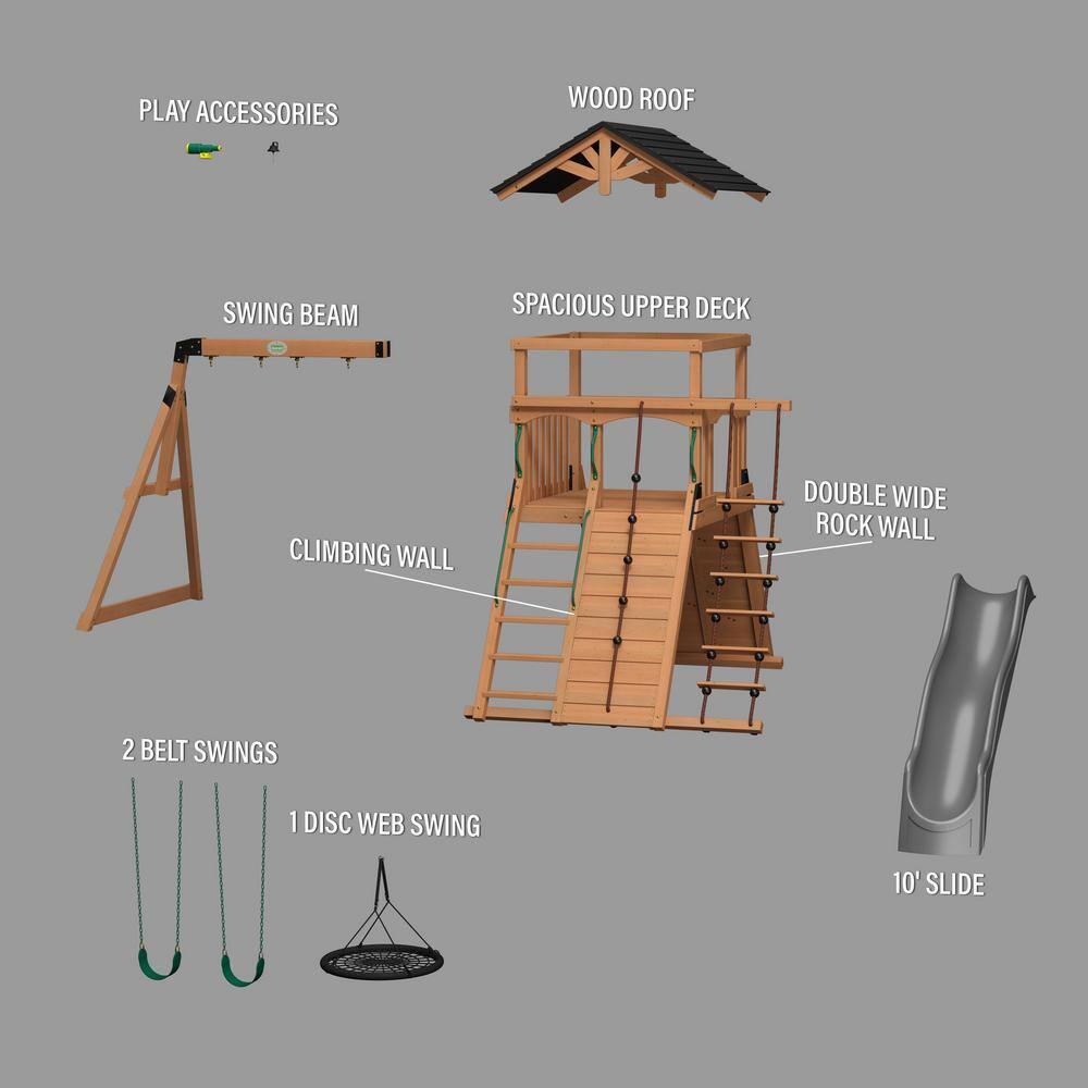 Backyard Discovery Endeavor Cedar Wood Swing Set, Slide, Play Deck, Rock Wall, Rope Ladder