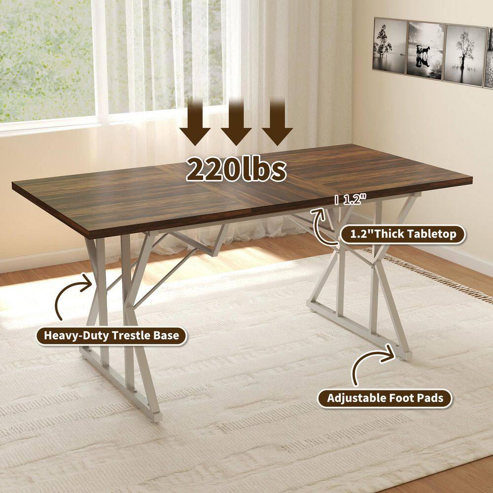 HOMCOM 47"-63" Expandable Dining Table for 4-6 People, Farmhouse Extendable Dining Room Table with Trestle Base, Kitchen Table, Distressed Brown