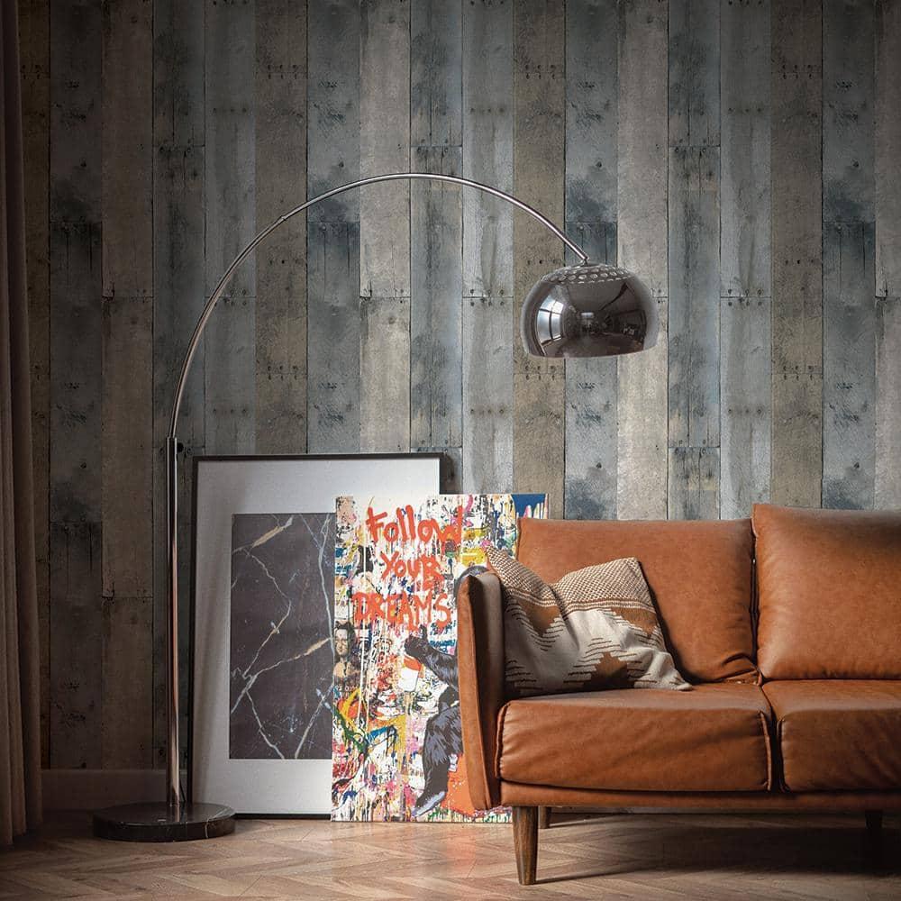 Tempaper & Co.® Repurposed Wood Removable Peel and Stick Wallpaper, 28 sq ft: Vinyl Self-Adhesive Blue Wood Grain