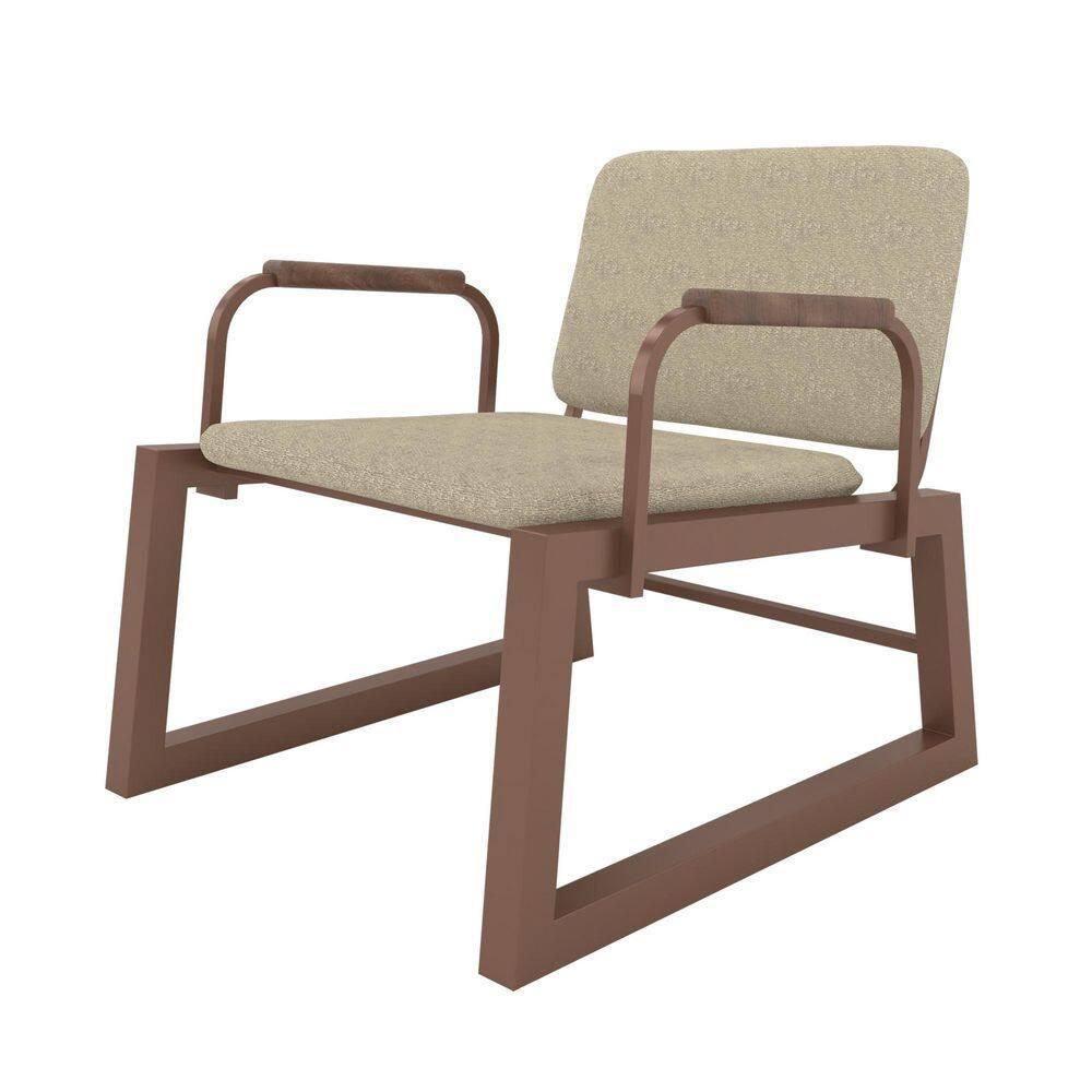 1.0 Whythe Low Accent Chair Natural Linen/Corten - Manhattan Comfort: Faux Leather, Steel Legs, No Assembly Required