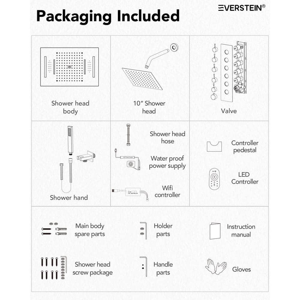 Music Thermostatic Shower System,Dual Showerheads with LED Mood Lighting