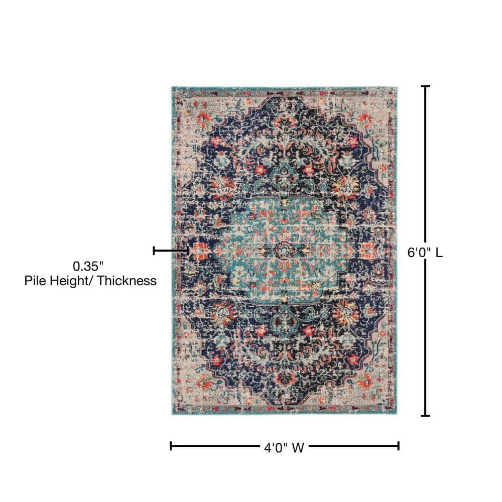 Madison MAD447 Power Loomed Indoor Area Rug - Black/Teal - 4'x6' - Safavieh