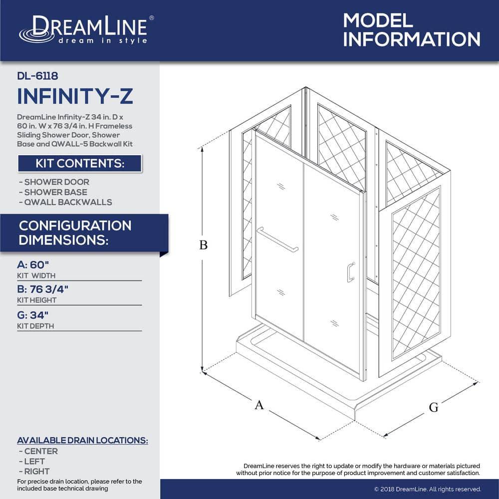 Infinity-Z 60" x 76.75" Rectangle Sliding Shower Enclosure with Base Included