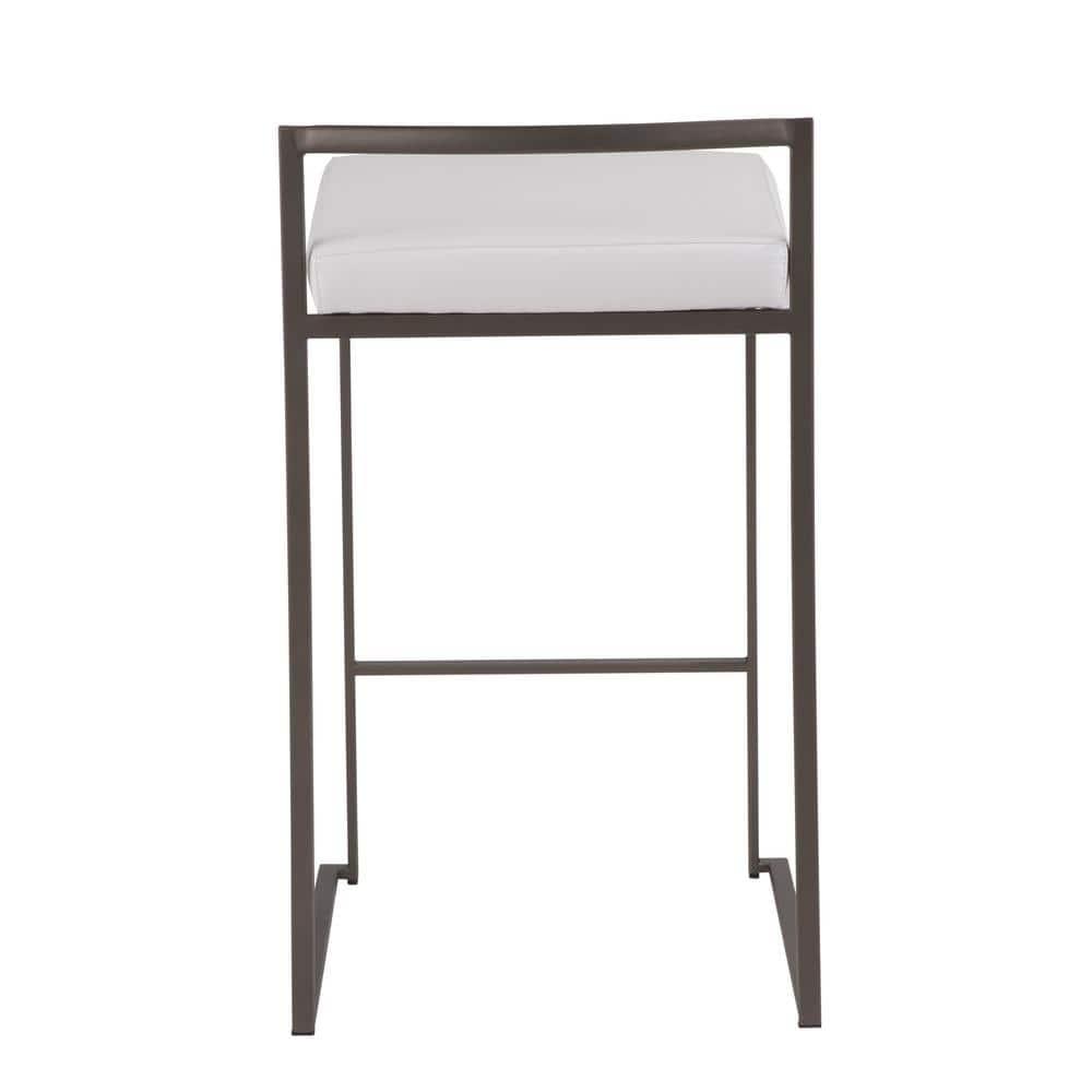 Set of 26" Fuji Contemporary Stackable Counter Height Barstool Antique Coin with White Faux Leather Cushion - Lumisource: Metal Frame