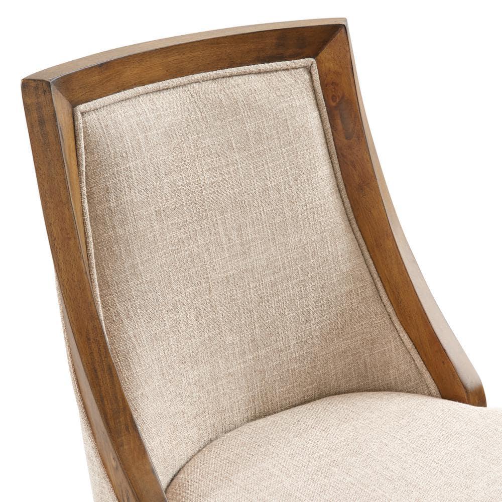 Alaterre Ellie Bar Height Stool, Back, Swivel Seat, Brown, Upholstered Padded Seat, Rubberwood Frame, Steel Memory Return Mechanism, Dimensions 19 in. W x 22 in. D x 46 in. H, Footrest, Metal Kick Plate