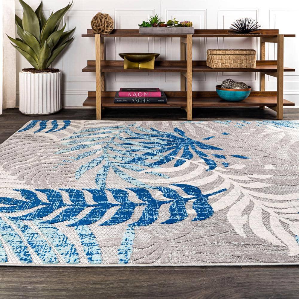 JONATHAN Y Tropics Palm Leaves Indoor/Outdoor Gray/Blue 5 ft. x 8 ft. Area Rug