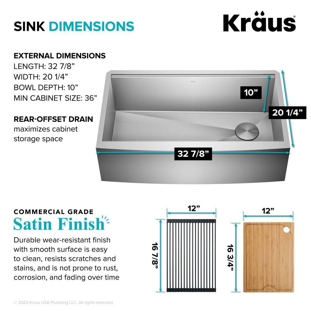 KRAUS Kore™ Workstation 33-inch 16 Gauge Stainless Steel Single Bowl Farmhouse Kitchen Sink with Accessories