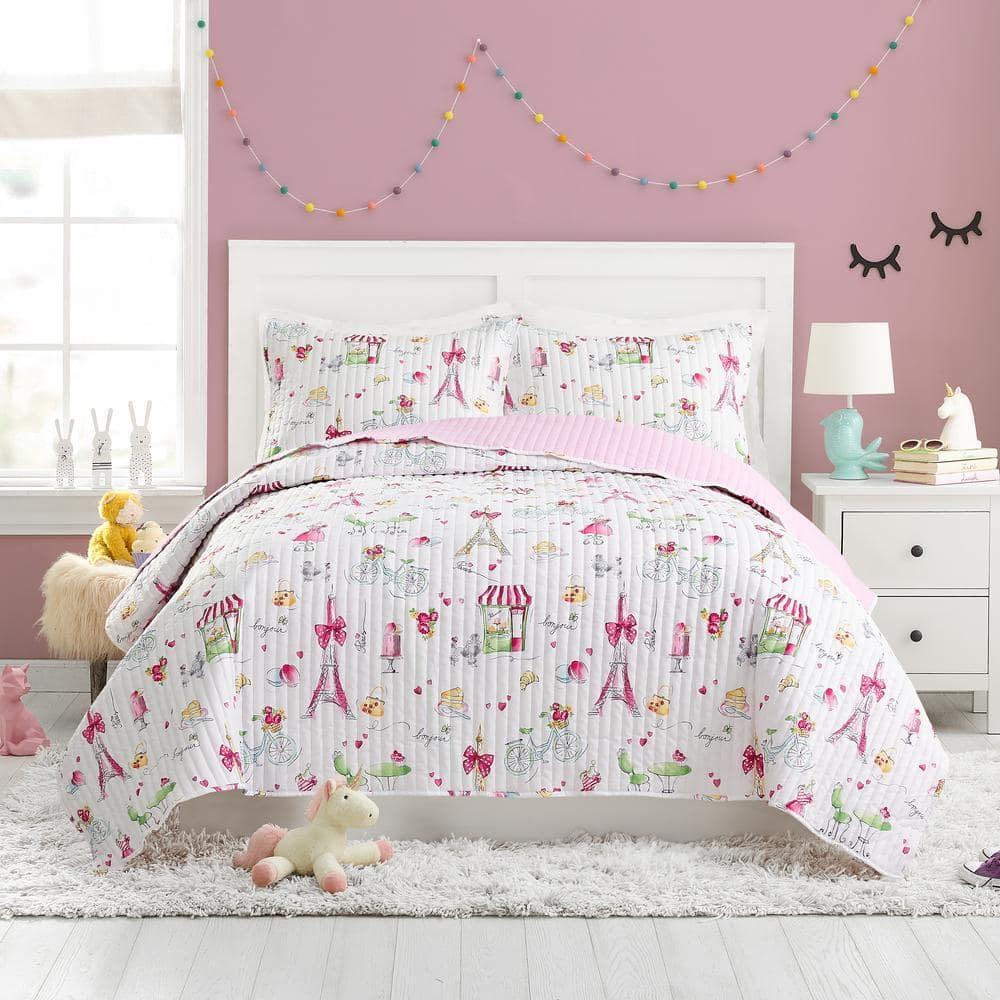 Urban Playground Pretty in Paris Reversible Pink Quilt Set