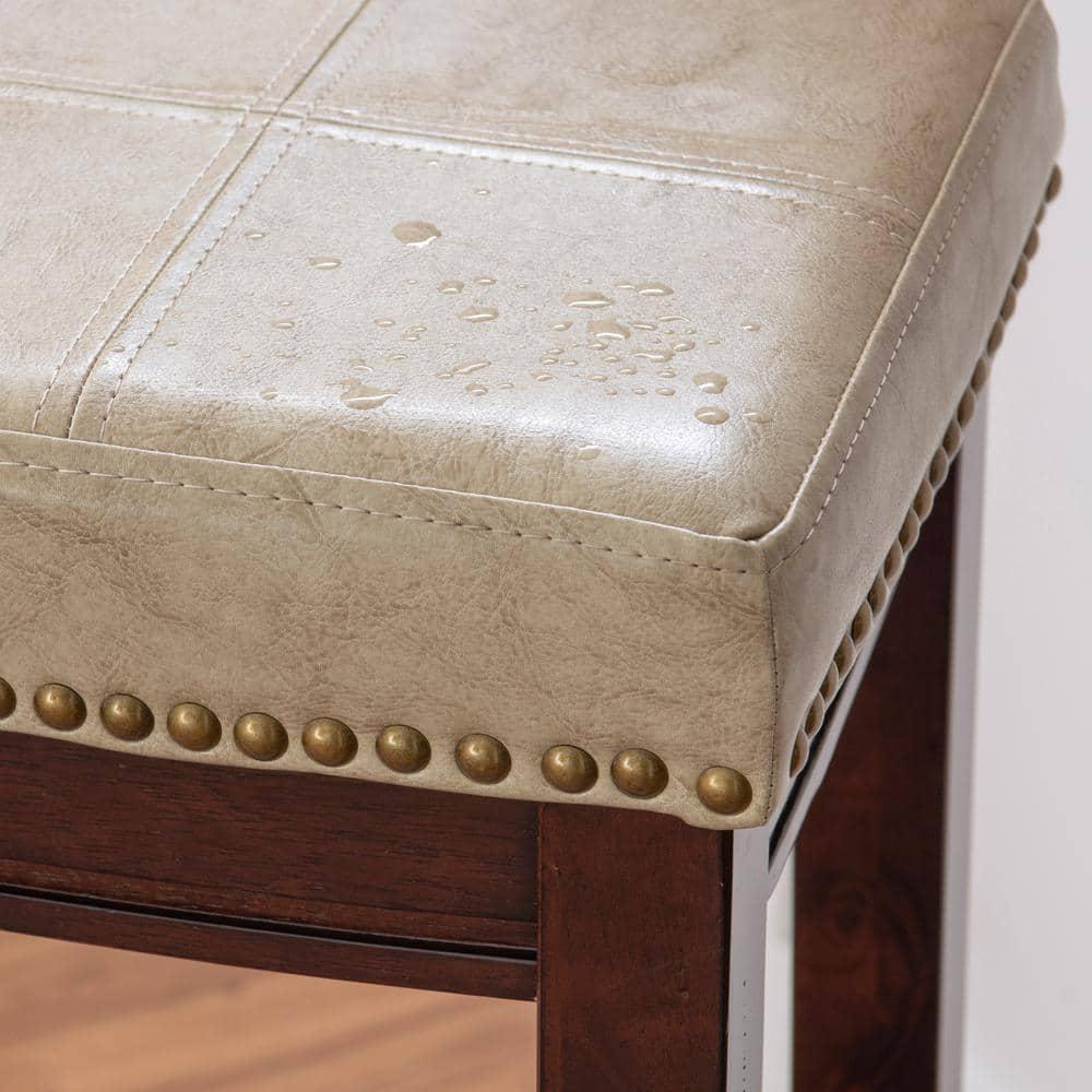 Linon Claridge Backless Faux Leather Nailhead Saddle Barstool Beige : Upholstered, Rubberwood Legs, Fixed Height