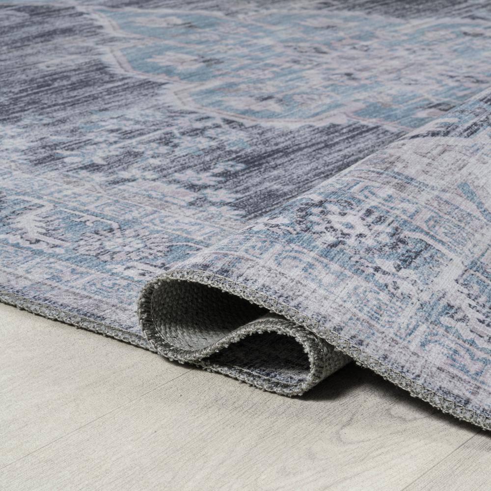 Wincer Chenille Cottage Medallion Machine-Washable Gray/Blue/White 3 ft. x 5 ft. Area Rug - JONATHAN Y