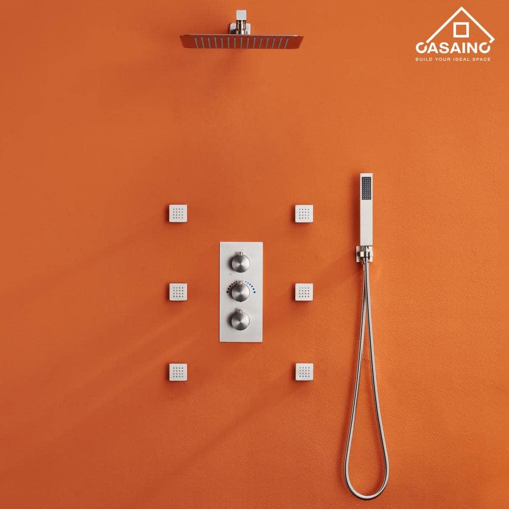 Revitalize 12 Inch Luxury Thermostatic Complete Shower System with Rough-in Valve