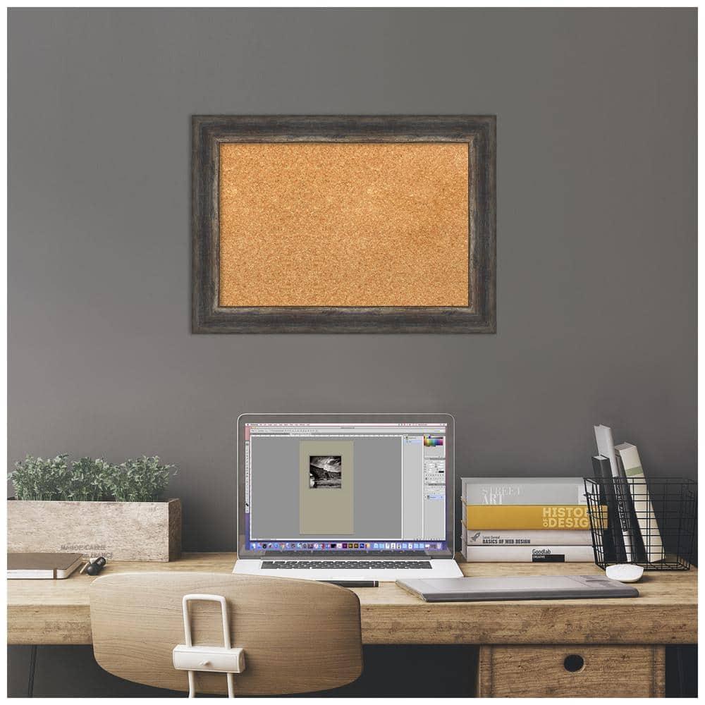 Amanti Art Natural Cork Board Framed Bark Rustic Char Narrow Bulletin Board 21 in. x 15 in.
