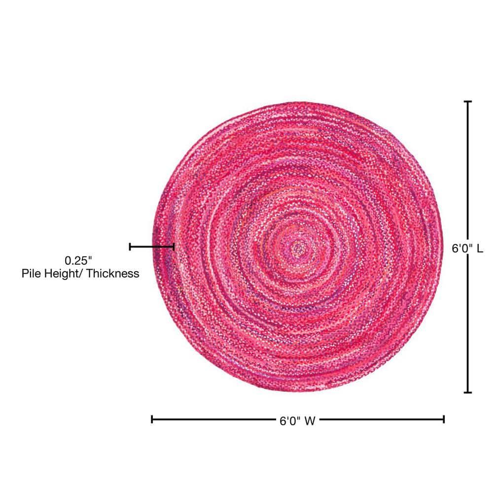 Braided BRD452 Hand Woven Indoor Area Rug - Pink/Fuchsia - 6' Round - Safavieh