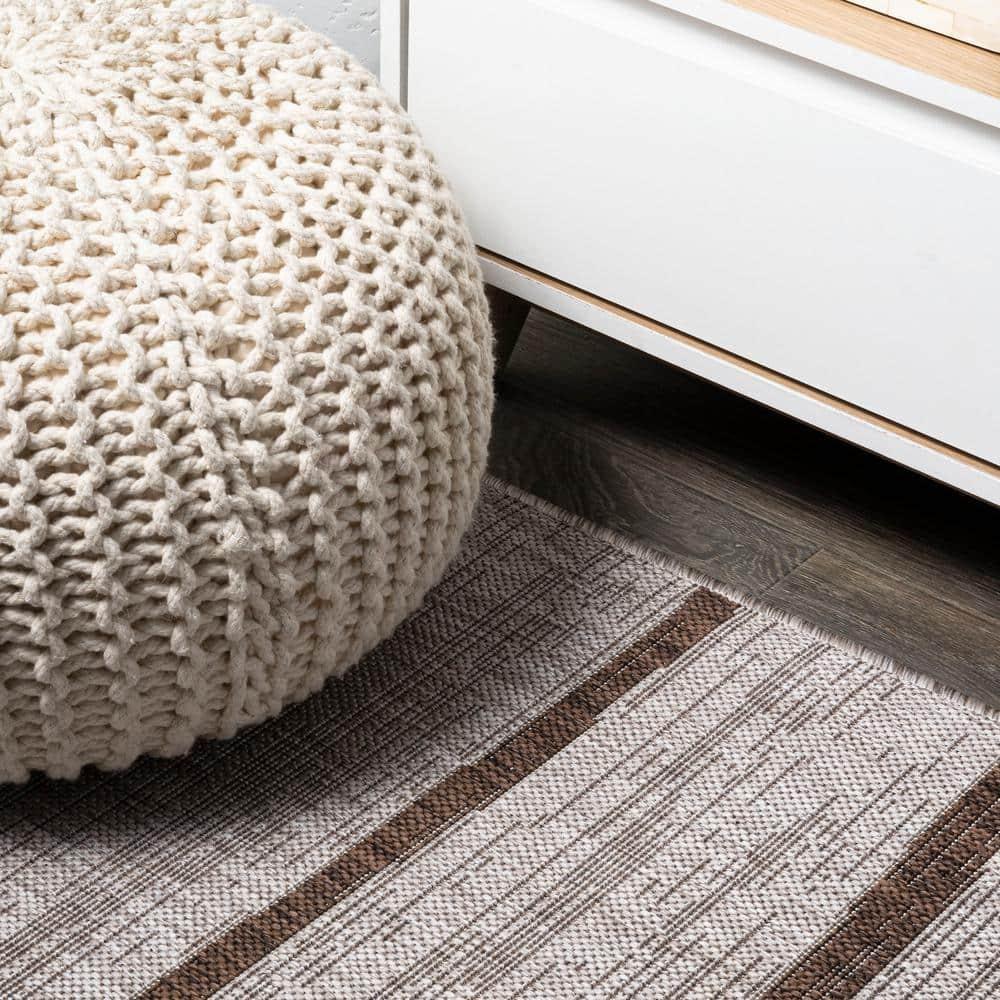3'x5' Colonia Berber Stripe Indoor/Outdoor Area Rug, Beige/Brown - JONATHAN Y