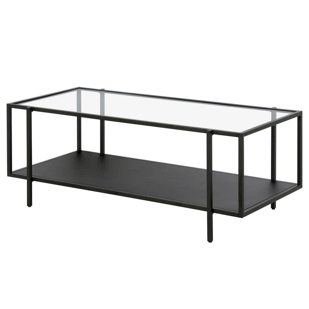 Evelyn&Zoe Vireo 45" Wide Rectangular Coffee Table with Metal Shelf in Blackened Bronze