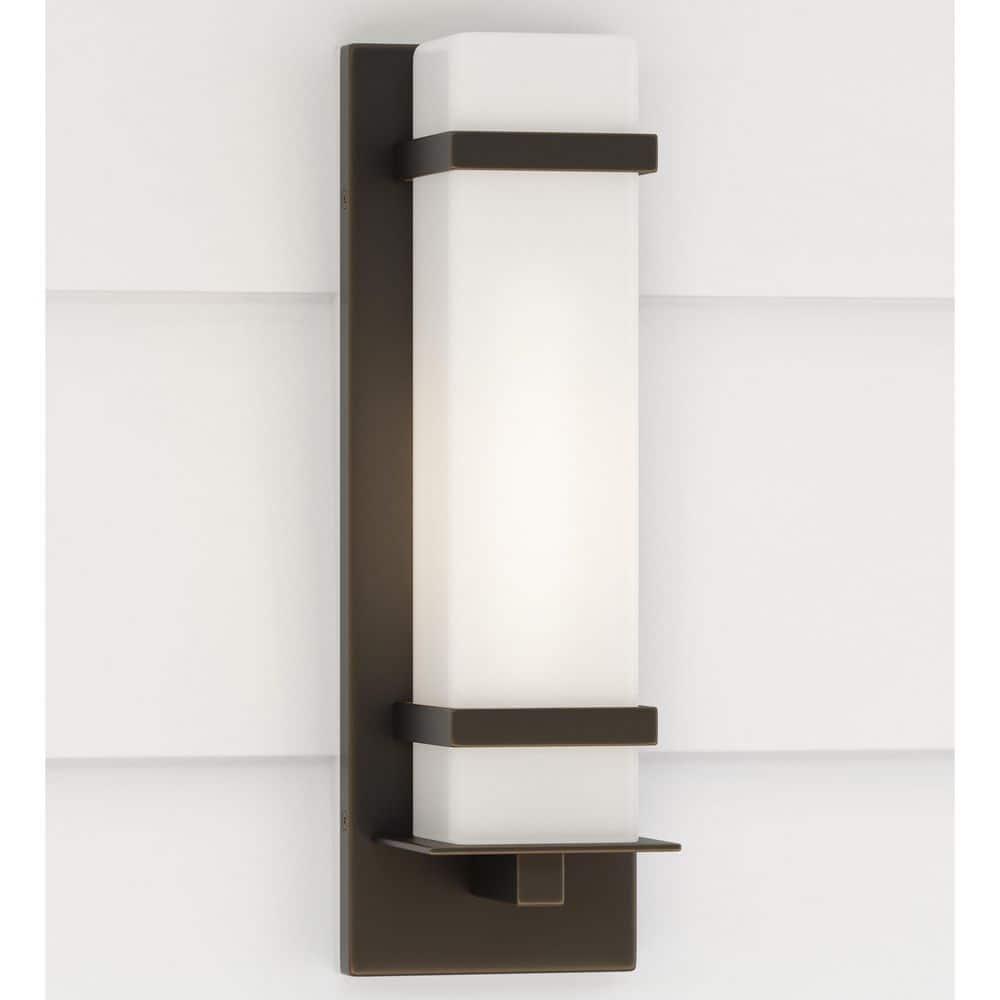 Antique Bronze 14" Etched Opal Glass Outdoor Wall Sconce