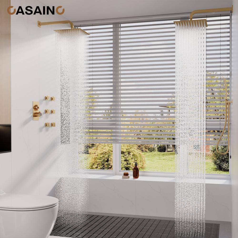 CASAINC Single Handle 1-Spray Thermostatic 4-function Shower System Dual Showerhead