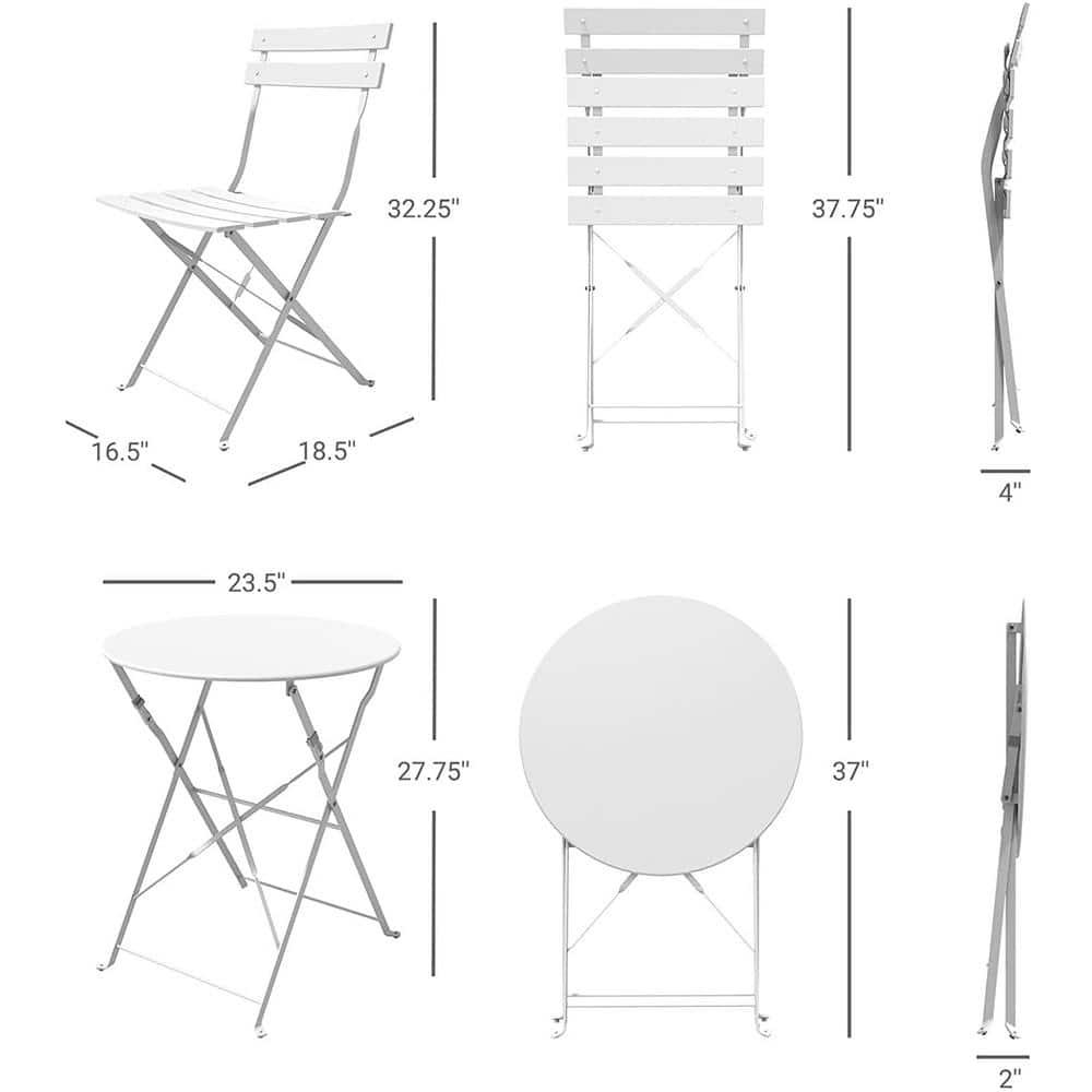 Simenmax Steel Patio Bistro Set, Folding Outdoor Patio Furniture Sets, 3 Piece Patio Set of Foldable Patio Table and Chairs