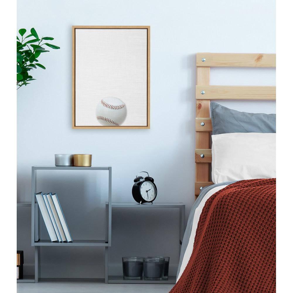 DesignOvation 18" x 24" Sylvie Color Baseball Portrait Framed Canvas Natural : Modern Style, Screen Print Art, Plastic Frame