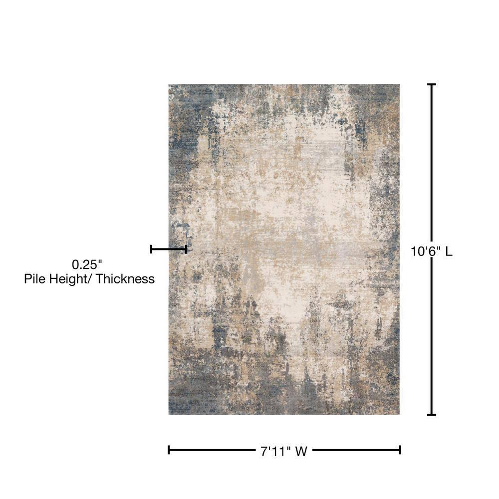Ivory and Mist Abstract Rectangular Synthetic Area Rug, 7'-11" x 10'-6"