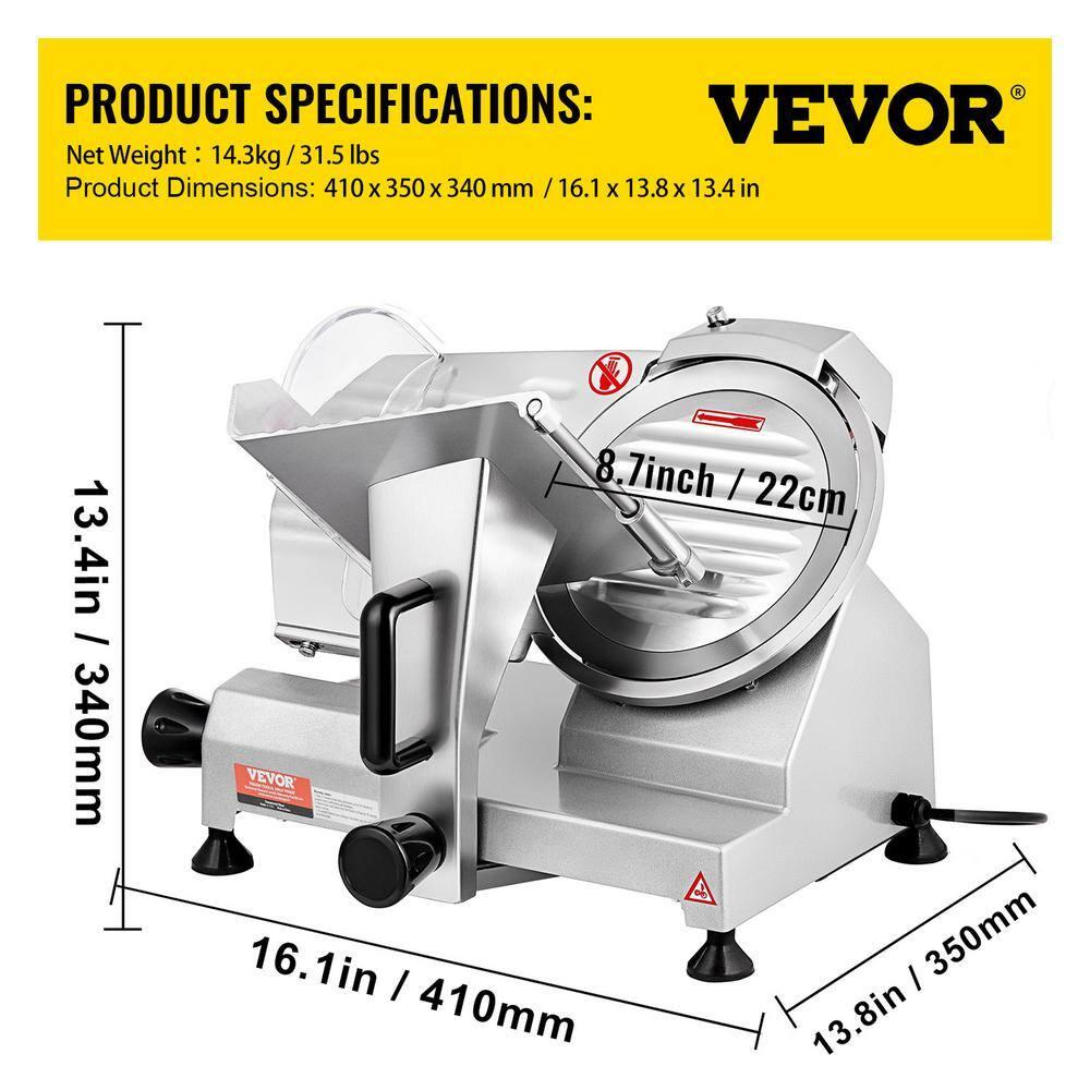 VEVOR Commercial Meat Slicer, 200W Electric Deli Food Slicer, 350-400RPM Meat Slicer with 8" Carbon Steel Blade, 0 - 0.47 inch