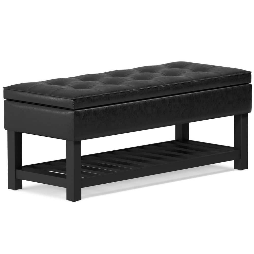 Simpli Home Cosmopolitan 44"W Transitional Tufted Storage Ottoman Bench with Lift Top