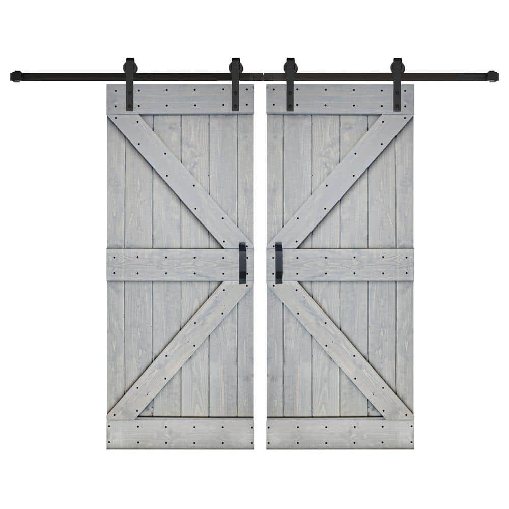 IsLife K Style Solid Core Wood Double Sliding Barn Door with Hardware Kit -Assembly Needed (Set of 2)