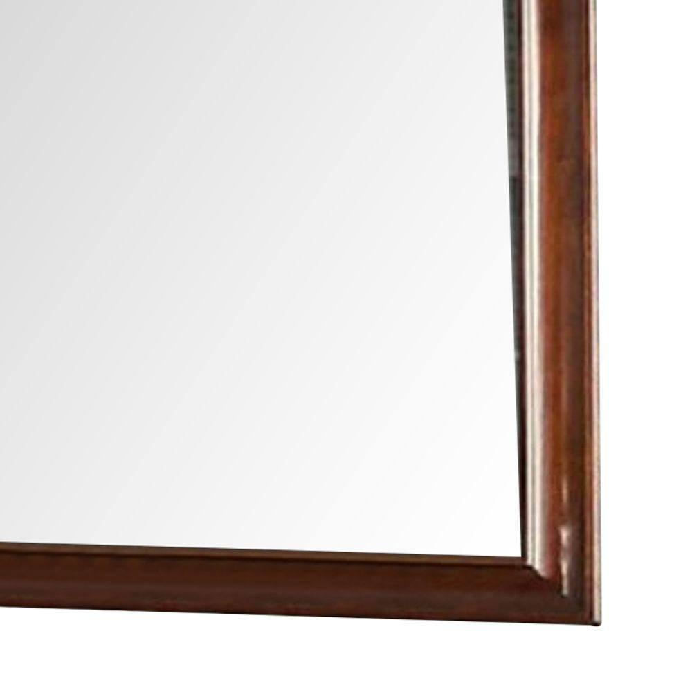 44 Inch Wall Mirror Molded Trim Rectangular Wood Frame Cherry Brown - Saltoro Sherpi