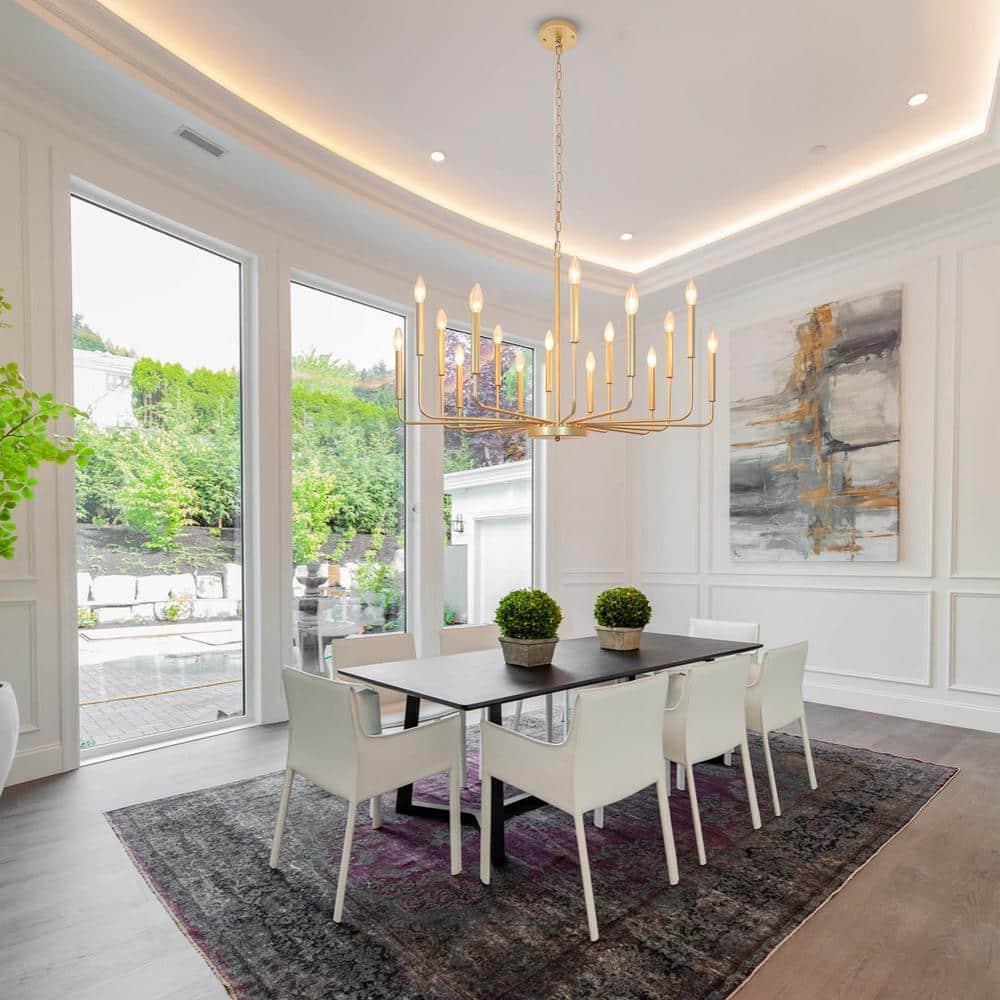 Farmhouse Gold Chandeliers for Dining Room, 16-Light Modern Candle Chandelier Light Fixture, Rustic Industrial Metal Chandeliers for Living Room, Kitchen, Staircase, Entryway, Foyer