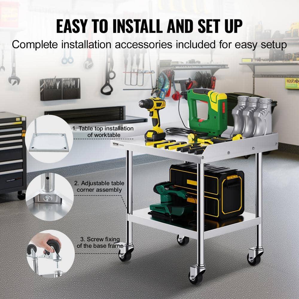 VEVOR VEVOR Stainless Steel 28'' L x 24'' W x 30'' H Adjustable Portable Work Table