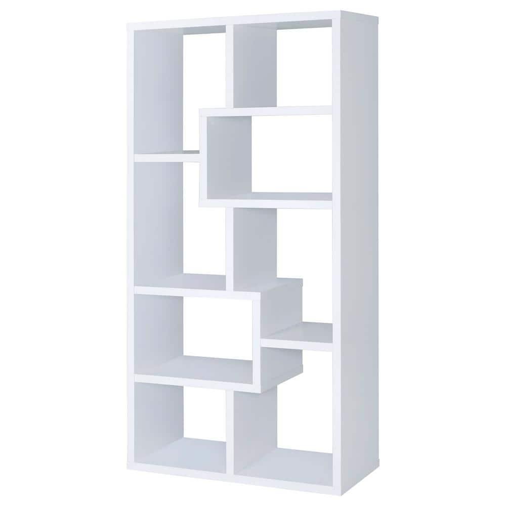 70.75" Theo 8 Shelf Bookcase White - Coaster: Laminated, Modern Style, Open Back, Fixed Shelves