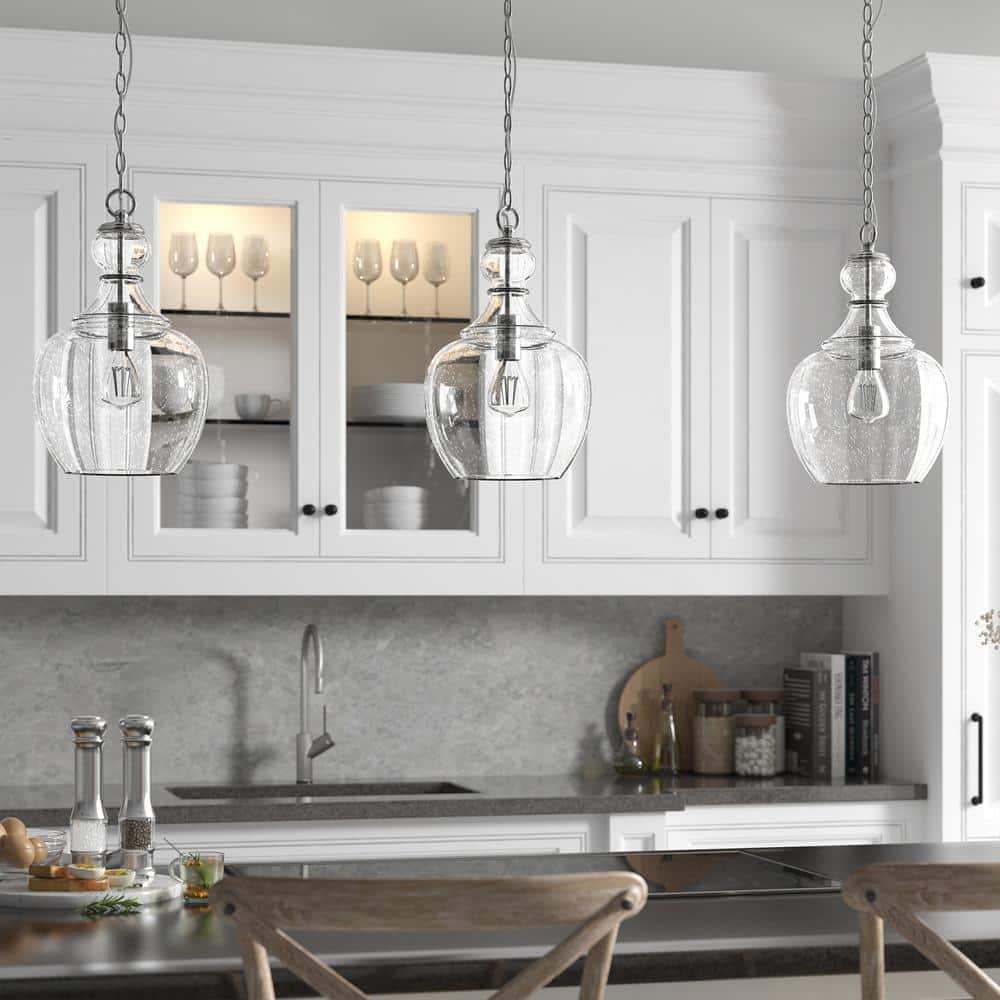 Evelyn&Zoe 11" Brushed Nickel Finish Metal/Glass Pendant