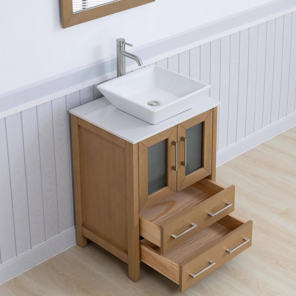 Vanity Art 24" Single Sink Freestanding Bathroom Vanity Set with Engineered Marble Top and Mirror