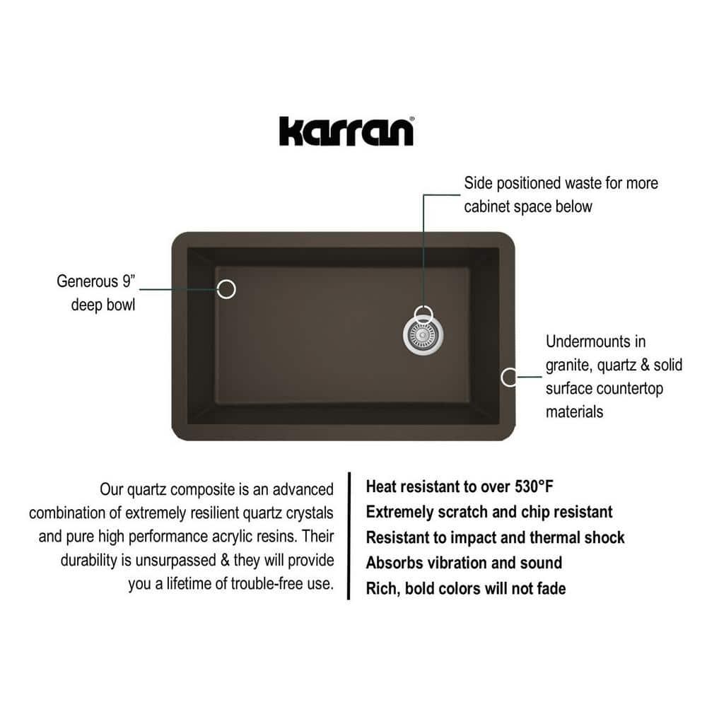 Karran Undermount Quartz Composite 31-3/4'' X 19-1/4'' Single Bowl Kitchen Sink