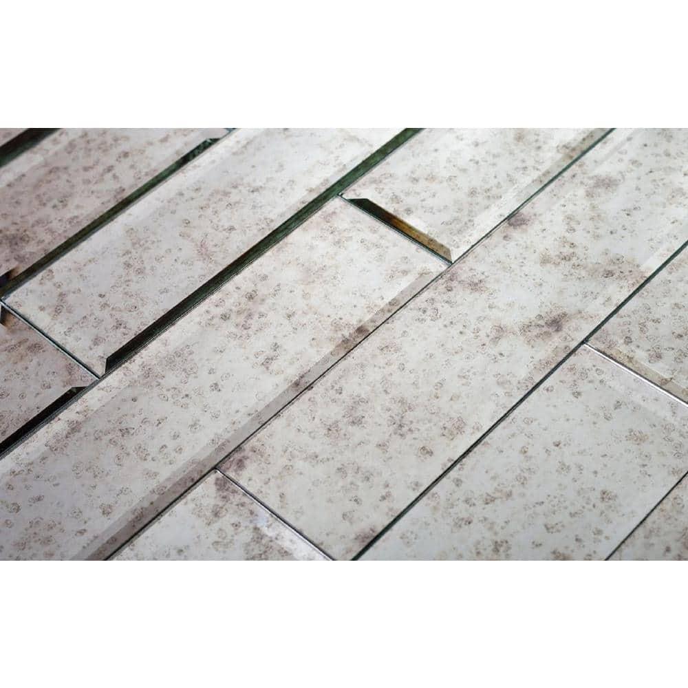 20 pack Silver 3 in. x 12 in. Beveled Polished Glass Subway Tile (5.00 sq. ft./Case)