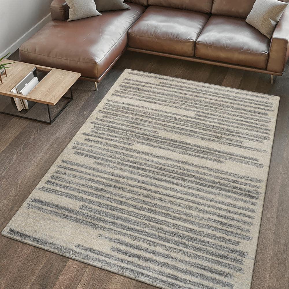 JONATHAN Y Khalil Modern Berber Stripe Cream/Gray 4 ft. x 6 ft. Area Rug